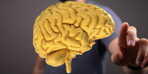 Poster - Abstract image of a golden brain,represents intellect, ideas, and innovation.