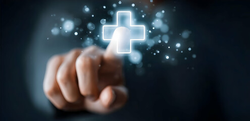 Poster - A person interacting with a digital interface, symbolizing innovation and progress in technology and connectivity.