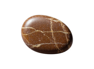 Poster - Smooth Brown Stone with Unique Veins and Natural Shine on White Background Ideal for Meditation and Design