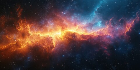 Wall Mural - Vibrant cosmic nebula showcasing fiery orange and blue hues in the vast expanse of the universe