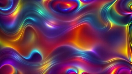 Wall Mural - Abstract vivid background with iridescent holographic neon colors, saturated wavy, flow and ripple pattern. Loop animation, seamless endless footage.
