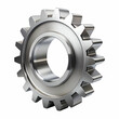 © MDRAIS - Shiny metallic gear isolated on white background depicting mechanical engineering concepts