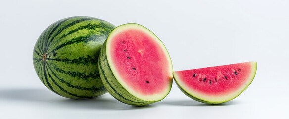 Wall Mural - The vibrant watermelon with slices showcasing its juicy red interior