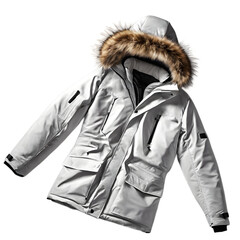 Poster - Insulated parka with hood and fur lining, isolated on a empty plain background