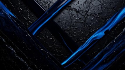 Poster - Abstract Dark Texture with Flowing Blue Light Streaks and Cracked Surface