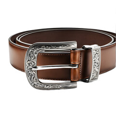 Poster - Men’s belt with metal buckle, isolated on a empty plain background