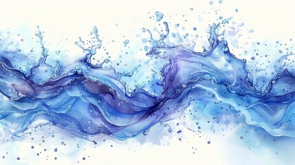 Poster - watercolor water river background over white