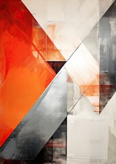 Poster - orange red silver gray triangle abstract geometric presentation.
