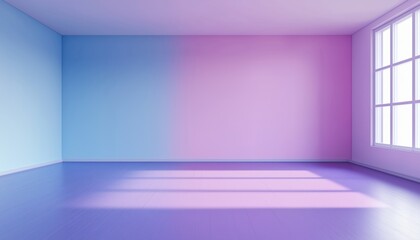 Poster - Blue And Purple Gradient Wallpaper And Floor In A Studio Room Perfect For Product Placement Or Website Design, With Ample Copy Space. Horizontal Composition Enhances The Setting.