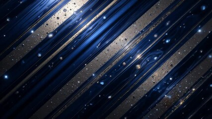 Poster - Abstract Motion: Deep Blue and Silver Metallic Bands with Floating Spheres and Glittering Particles