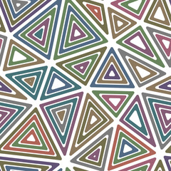 Poster - Triangles pattern geometric design. Big shape size. Multiple repeated inner triangles. Multicolored style. Repeatable pattern. Vibrant vector tiles. Seamless vector illustration.