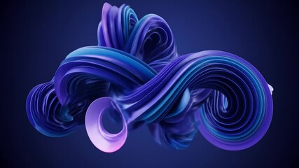 Poster - Abstract 3D Animation of Flowing, Twisted Ribbons in Shades of Blue and Purple