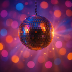 Aufkleber - disco ball hanging from ceiling, surrounded by colorful lights.