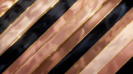 Poster - Abstract Motion of Black and Rose Gold Diagonal Stripes with Golden Edges