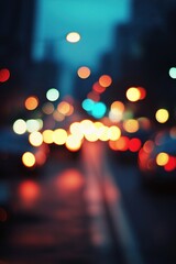 Poster - City lights blurred in the evening traffic creating bokeh effect