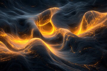 Poster - Amber energy waves ripple across a deep charcoal spacescape