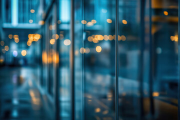 Poster - Blurred modern office building entrance with bokeh lights