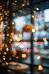 Poster - Christmas lights creating a warm bokeh effect in a cozy cafe