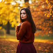 © arshaman - Autumn Fashion Woman in Rust Knit Sweater and Burgundy Skirt