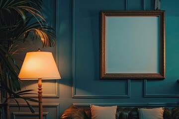 Poster - High Definition Image of a Picture with an Illuminated Frame Hangs on a Wall