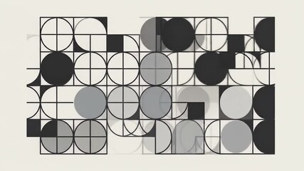 Poster - Geometric Abstract Video with Black Lines, Circles, and Squares in Motion