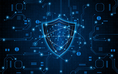 Fototapete - Abstract technology circuit board background with shield symbols concept of data protection and cyber privacy. modern security technology innovation concept background