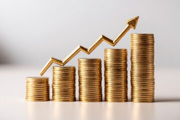Aufkleber - Stacked golden coins depicting business growth and financial success over time, creating a visual representation of increasing wealth and profitable ventures.
