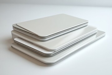 Poster - Stack of white plastic cards, close-up shot, ideal for showcasing design mockups, highlighting material quality, and presenting clean, minimalist aesthetics.