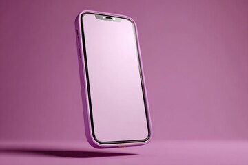 Poster - a modern smartphone in a lilac case is presented against a matching backdrop, with a blank screen pe