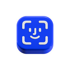 Poster - 3D face scanning icon with blue cube isolated on transparent background