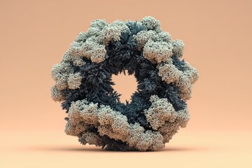 Aufkleber - An intricate, textured wreath of dark blue foliage and clusters of tiny, pearl-like spheres, set against a soft peach backdrop creating an abstract and contemporary festive decoration.