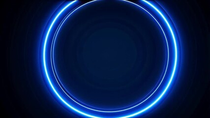 Poster - Glowing Neon Circular Frame on Dark Backdrop, Abstract Background with Electric Blue Ring Light Effect, Technological Design Element