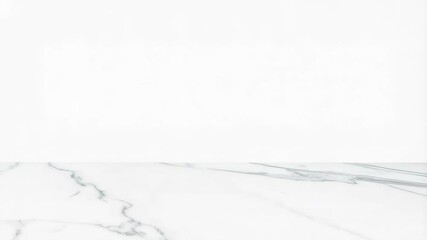 Poster - Studio shot featuring a sleek white marble tabletop against a pristine bright white wall backdrop, offering a clean, elegant setting for product photography and design mockups