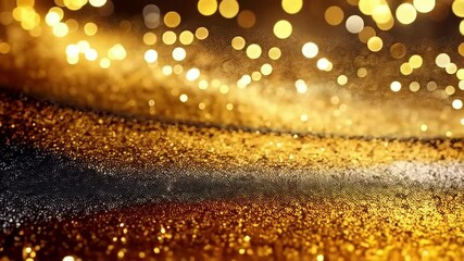 Poster - Elegant gold glitter particles and bokeh lights creating dynamic abstract background with movement, luxury and brilliance