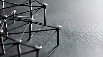 Poster - Abstract connection network using pins and string forming interconnected web, visualizing communication, relationship and social media concept
