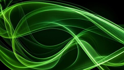 Poster - Abstract light green flowing curves on a black background, smooth, translucent shapes and elegant waves, modern artistic design.