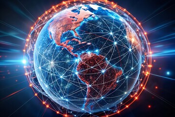3D Digital Earth Globe with Nmap Scan Network Visualization – 8K Render