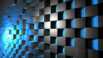 Poster - A visually striking wall showcases a geometric design illuminated with blue lighting, enhancing the modern interior's aesthetic appeal