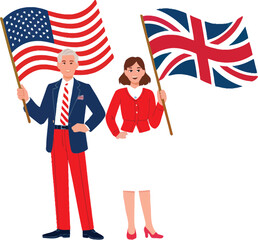 a stylish man and woman proudly hold american and british flags a scalable graphic perfect for brand