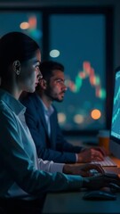 Poster - A pair of people working together at a desk with a laptop, possibly collaborating or studying