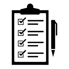Poster - Checklist clipboard with pen and checkmarks.  Checklist includes multiple tasks completed.  Checklist graphic for business projects and planning.