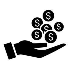 Poster - Hand receiving money coins.  Illustration shows hand receiving several dollar coins. This image is perfect for financial websites, business presentations, or investment brochures.