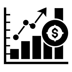 Poster - Financial growth chart showing upward trend and increasing profits.  Business success is depicted by rising bars and upward arrow, symbolizing financial gain and investment return.