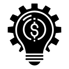 Poster - Financial idea lightbulb inside gear.  Innovative solution for business growth and profit increase.  Financial idea concept for presentations, marketing materials, and websites.