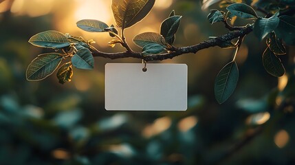 Wall Mural - blank white gift card hanging from a tree branch
