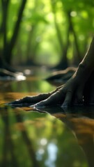 Poster - A close-up shot of someone's feet submerged in water, suitable for use as a background or illustration