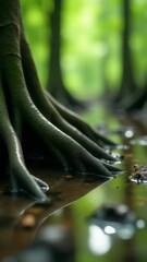 Poster - A detailed view of tree roots submerged in water, suitable for use in environmental or scientific contexts