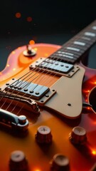 Poster - A detailed view of a red electric guitar with details visible on the body and frets