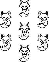Leinwandbilder - Collection of stylish black and white cartoon fox silhouettes in a simple minimalist linear design perfect for cute illustrations