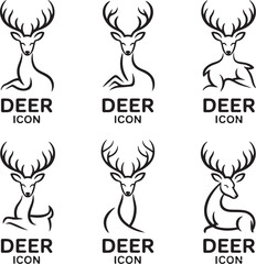 Leinwandbilder - Set of six minimalist deer icons in black and white designed for logo and branding purposes